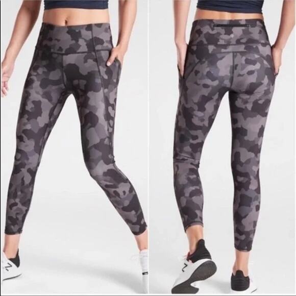 Athleta Pants - Athleta High Rise Lightning Camo Leggings Pockets Gray XS